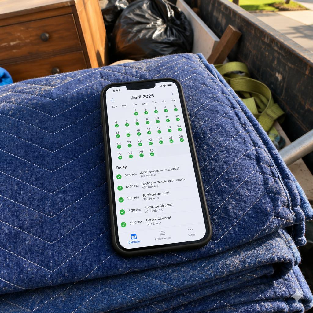 Phone calendar full of booked junk removal jobs